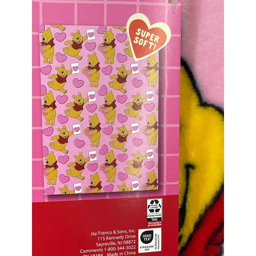 Disney Winnie the Pooh Pink Hearts Plush Throw Blanket 50 x 70 Soft Valentine's